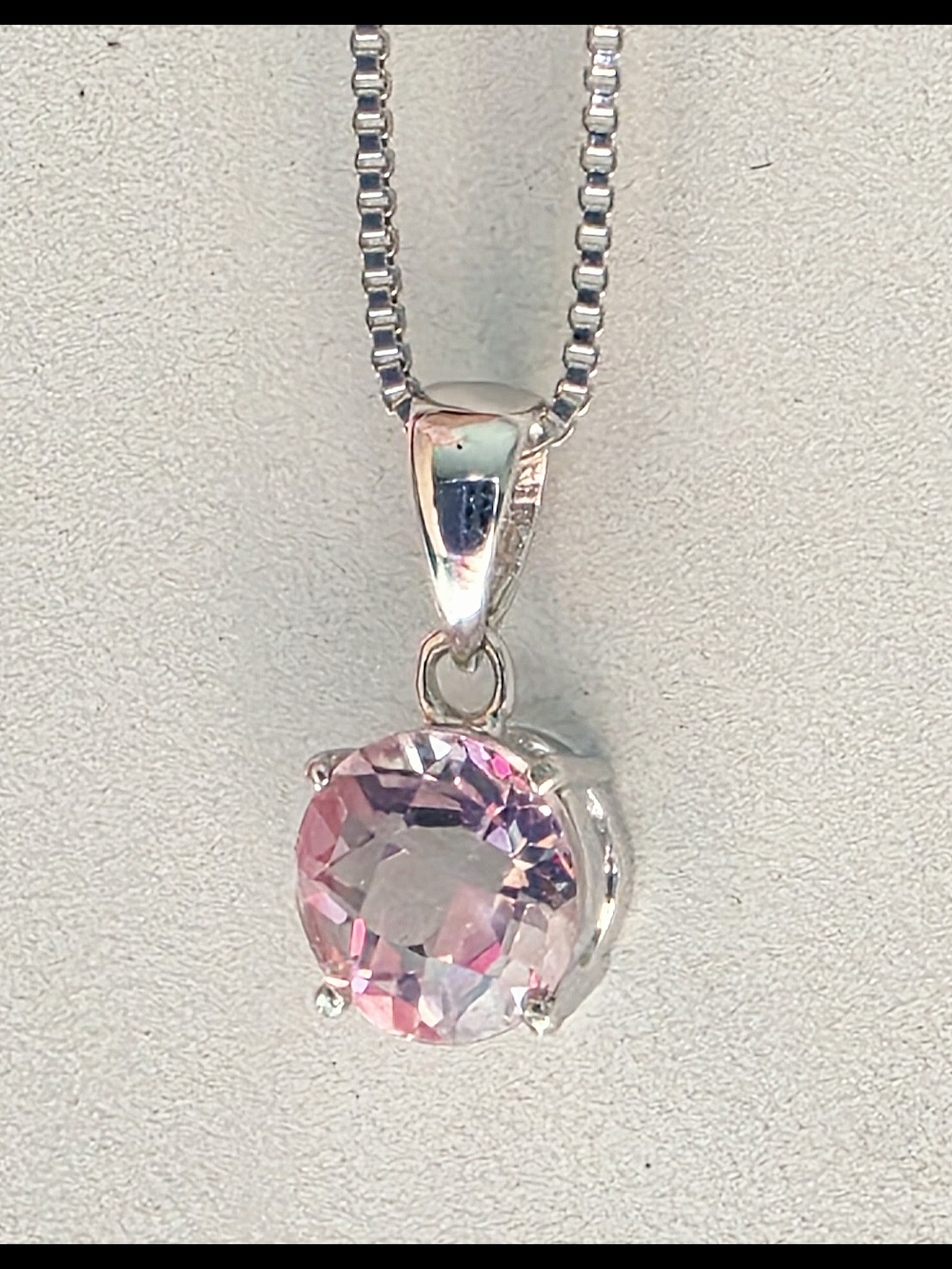 💗SALE💗18K White Gold Pink Topaz Pendant Sterling Silver Chain Necklace